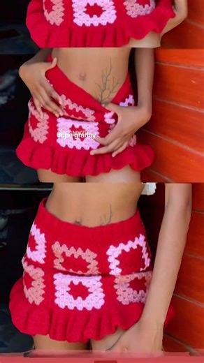 Jupe en crochet 100% handmade 💕 On démarre avec des granny squares et on termine avec de jolis froufrous ! @crochetbeforeafter #crochettransformation #crochet #laine