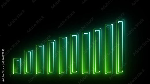 A "business graph icon" typically depicts a bar chart, line graph, or pie chart, symbolizing data analysis, performance metrics. Bright neon business graph.