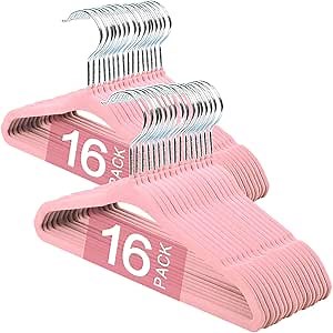 Velvet Baby Hangers, 32 Pack - 11 Inch Non-Slip Hangers for Toddler & Infant Clothes (Pink)