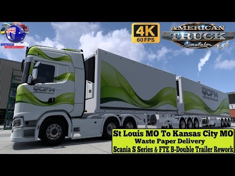 ATS 1.56 | St Louis MO To Kansas City MO | Scania S Series & FTE Reefer B-Double Rework #scssoftware