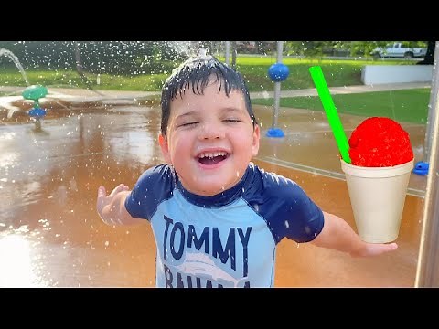 BEST SPLASH PAD PARK PLAYGROUND EVER! CALEB and Mommy PLAY at the KIDS WATER PARK, EAT SNOW CONES!