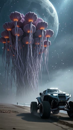 🌸 Floating Alien Flowers: A Surreal Beach Experience! 🏖️