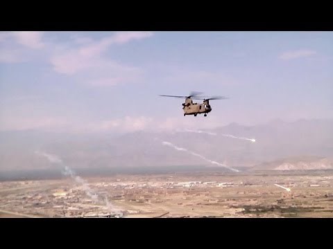 CH-47F Chinook Helicopter Cockpit View / Dropping Flare