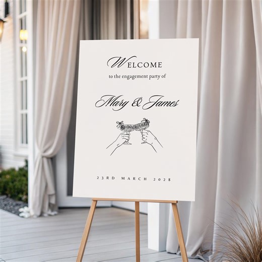 Engagement Party Welcome Sign Template, Elegant Illustration Printable Wedding Countdown Board, Event Decor Signage - Etsy