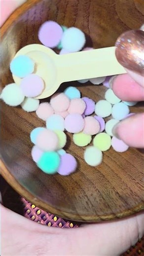 🌈🧶 Pastel Rainbow Pom-Poms ASMR | Bamboo Spoon Stirring 🥄🎋