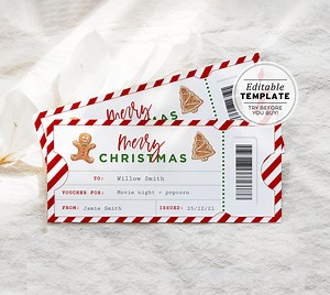 Modèle imprimable de chèque-cadeau de Noël, certificat-cadeau du Père Noël | MODÈLE MODIFIABLE #082 - Etsy France