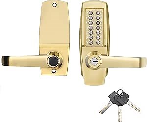 LVOZ Keyless Entry Door Lock with Handle - Mechanical Door Lock 100% Without Batteries - Easy to Install & Use - Keypad Lock on Zinc-Alloy, Water and Sun Proof for Indoor or Outdoor - Amazon.com