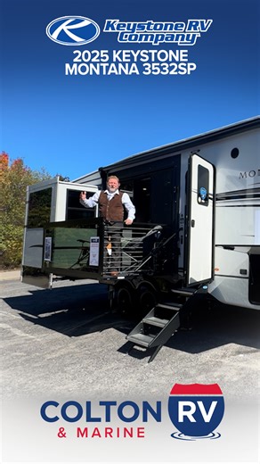 A fifth wheel with a side patio 👀 Step inside the Keystone Montana 3532SP! Along with a side patio, this floorplan features residential stainless steel appliances, a huge L-Shaped Hide-A-Bed with theater seating, and large closet space with extra storage! Come and see it at the Northeast PA RV Show and ask for Chris, he’s ready to show you everything this fifth wheel has to offer! 👉https://www.coltonrv.com/product/new-2025-keystone-rv-montana-3532sp-2903250-5 Thank you Keystone RV for being a 