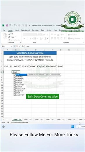 Split data column-wise in Excel like a pro and organize your data in seconds! ✨#ExcelTips #DataSplit