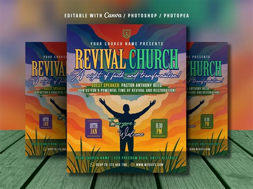 Fire Revival Church Flyer Template: Renewal Service, Bold Flame Event (canva & Photoshop, Digital Download) - Etsy