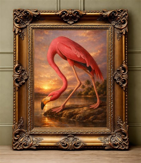Flamingo Wall Art Printable – Old Masters Inspired Sunset Painting | Tropical Bird Fine Art Print | Instant Download JPG | A1–A5 - Etsy UK