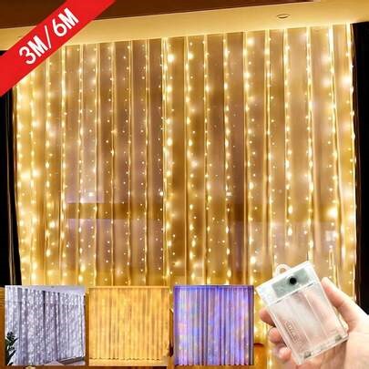 Battery Powered Curtain String Lights, 8 Lighting Modes, Home Bedroom Decor Lights, Curtain Lights, Indoor Decor, Wedding Party Decor, Birthday Gift, Holiday Atmosphere Decor, Single Party | SHEIN
