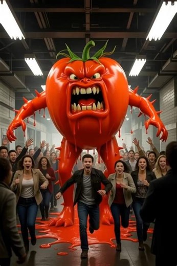 Giant tomato attacking people #aimonsters #monstershorts #anthropomorphicanimals