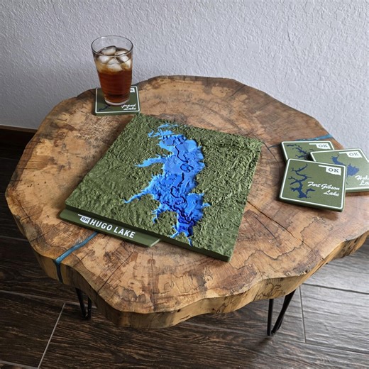 Hugo Lake Oklahoma 3D Bathymetric Map – Topographic Lake Depth Art (13x12x1in) - Etsy