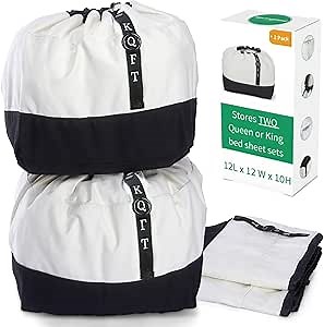 Stackable Bed Sheet Organizers and Storage, Each Canvas Bag Holds 2 Sets of Queen or King Sheets/Duvet, Perfect Linen Closet Organizer