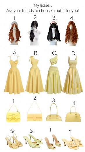 369 reactions · 38 comments | Ready for a style challenge? Tell me what to wear! Mix and match your favorite pieces from the options below. Example: I'd wear 1-B-3-! What's your perfect combo? Hair: 1, 2, 3, or 4 Dress: A, B, C, or D Bag: 1, 2, 3, or 4 Shoes: @, &, !, or ? . . . . #womenstyle #womenfashion #womenoutfits #oldmoney #oldmoneystyle #oldmoneyaesthetic #oldmoneyfashion #oldmoneyoutfits #oldmoneylifestyle #oldmoneywomen #oldmoneygirls | Magicwolf.shop | Facebook