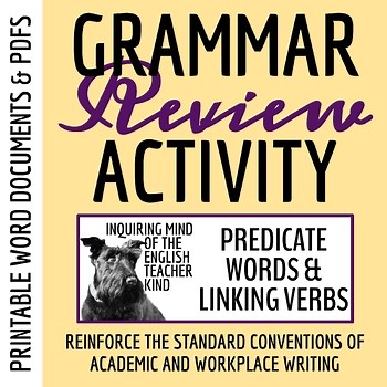 High School Grammar Practice Worksheet on Linking Verbs and Predicate Words