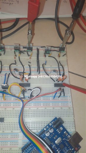 Three phase generator using arduino uno, IR2110 mosfet driver and IRFZ44N mosfets.