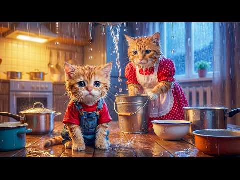 Mama Cat Tried to Keep Ginger Kitten Dry… But It Didn’t Stop 😭💧