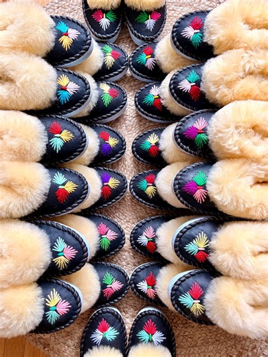 Genuine Sheepskin Slippers, Traditional Woollen Moccasins With Cream Fur - Etsy