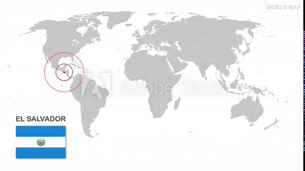 El Salvador Map Video, highlighted in the world map with national flag and borders, perfect for presentations, travel, education, geography, and global studies.