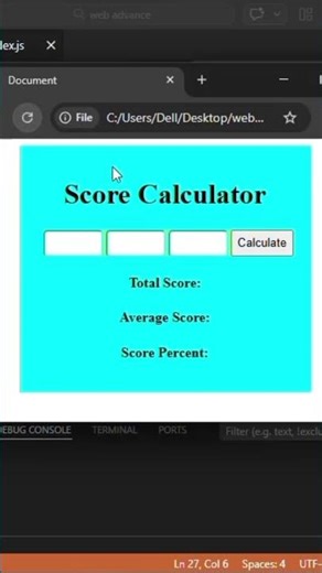 Score Calculator with JS.. Still learning JavaScript. #codingstyle #javascript #frontenddevelopment