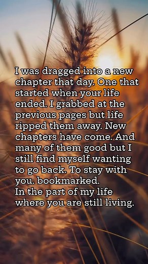 Naomi Rhodes on Instagram: "I was dragged into a new chapter that day. One that started when your life ended. I grabbed at the previous pages but life ripped them away. New chapters have come. And many of them good but I still find myself wanting to go back. To stay with you. bookmarked. In the part of my life where you are still living."