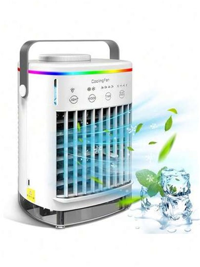Portable Air Conditioner Fan, 4 Wind Speeds, 700ml Water Tank, 2-8 Hour Timer, 2 Mist Modes & 7 Color Night Light, Evaporative Cooler For Bedroom/Office/Room/Desk | SHEIN