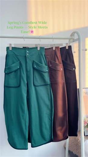 Spring’s laid-back vibe unlocked!💛These low-rise wide leg pants with patch pockets are the comfy staple for sunny days!🔆#pants #widelegpants #everydaywear #ootdinspo #loungewear