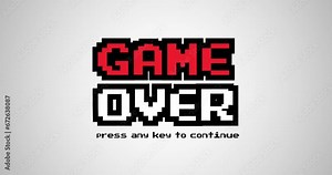 Game over white background,Pixel Game Over, 8-bit Pixel Game Over.