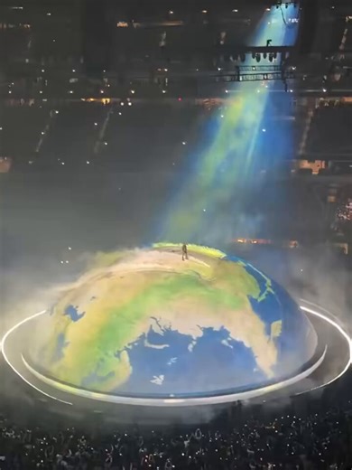 Kanye West performing on a stage designed as a rotating Earth at his show at SoFi Stadium 🌎🤯.Ye 🔥#Soundcity #PowerByMusic