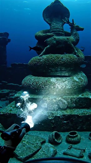 I Touched an Ancient Python Snake Statue Wrapping a Deer Underwater 😨🐍 #shorts