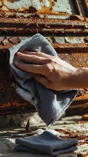 Rusted door cleaning with foam. Removing Rust