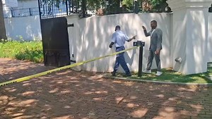 A 29 year old male believed to be the son of late Zimbabwe president Robert Mugabe is alleged to be embroiled in a shooting that happened inside a Hydepark house belonging to the late statesman. Up to now no gun has been found but police sniffer dogs have been brought in and the scene is still active. Pictures: Timothy Bernard / Independent Newspapers | Pretoria News