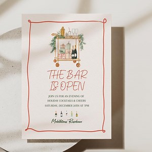 Holiday Cocktail Party Invitation | Editable Christmas Drinks Invite | Printable Holiday Bar is Open Template - Etsy