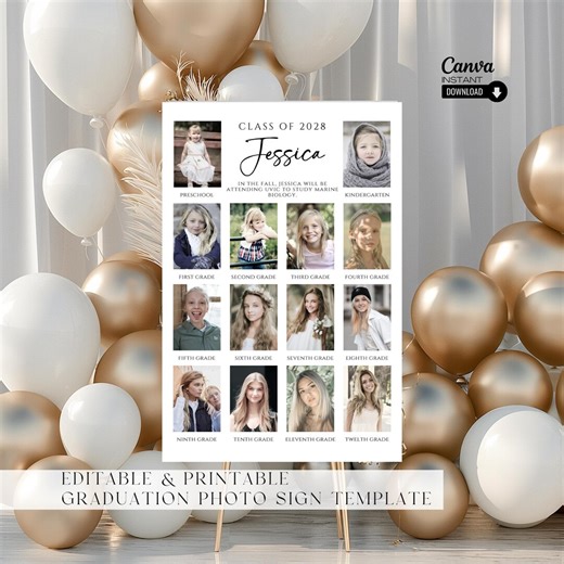 Editable Graduation Photo Collage Poster: School Years Sign (canva Template) - Etsy