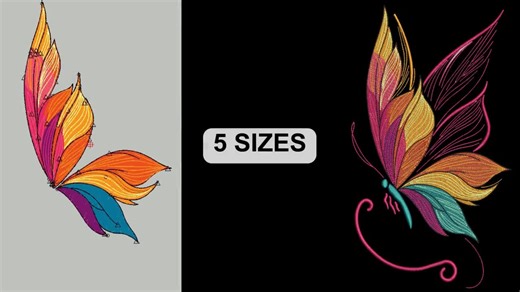 Colorful Butterfly Machine Embroidery Design, Flaying Butterfly Embroidery Pattern, Butterfly Embroidery File, 5 Sizes, Instant Download. - Etsy
