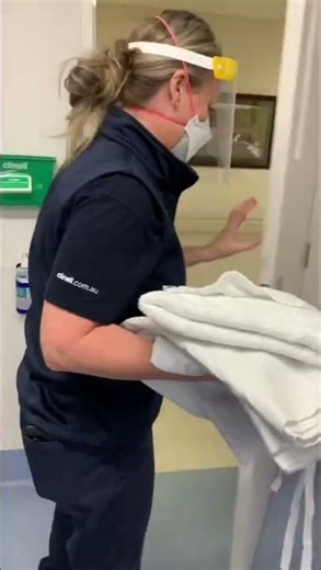 Linen handling for Health Care Workers - incorrect handling. Video 1
