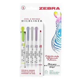 Zebra Mildliner Double Ended Highlighter and Marker Pen Pack of 5 Assorted Colours