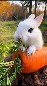 cute rabbit eating a carrot adorable video - cute bunny nibbling carrot leafs #rabbit #bunny #shorts
