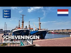 Scheveningen, Netherlands. A walk from the harbour to the boulevard. 4K