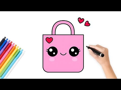 How to Draw a Cute Paper Shopping Bag - easy drawing tutorial