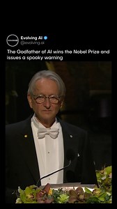 Evolving AI on Instagram: "Geoffrey Hinton, one of the pioneers of modern AI, was awarded the Nobel Prize in 2024 for his work on neural networks. He’s often called the Godfather of AI for co-developing the backpropagation algorithm in the 1980s, which laid the foundation for today’s deep learning systems. Until 2023, he worked at Google, where he helped lead AI research. He left the company so he could speak freely about the risks he believes AI now poses. In his Nobel Prize speech, Hinton warn