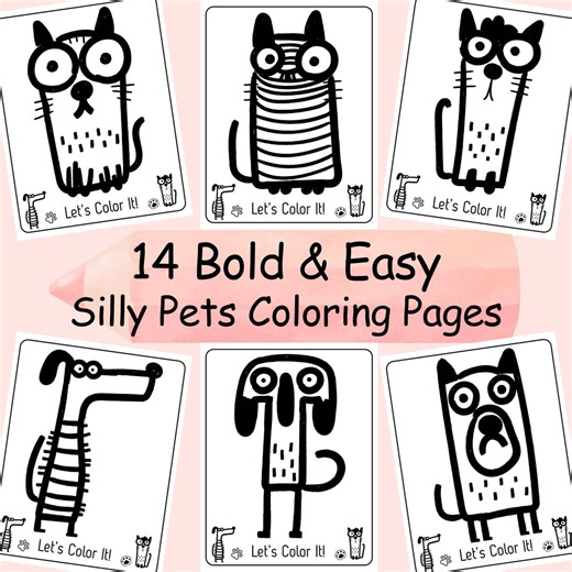 Cat and Dog Coloring Pages for Toddlers, Bold & Easy, Funny Animal for Kids - Etsy