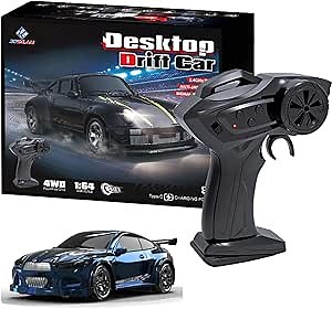 KF20 1:64 Scale Mini Drift RC Car with Full Proportional RTR 2.4GHZ Remote Control for Desktop Racing (Blue)