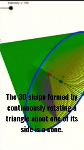 The 3D-shape formed by continuously rotating a triangle about its side is a cone.