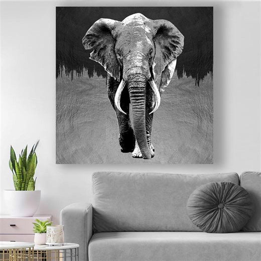 Gray Black Modern Elephant Canvas Painting - Etsy