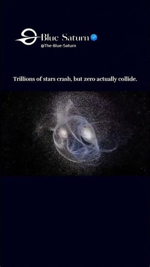 Galaxies collide like ghosts passing straight through each other.