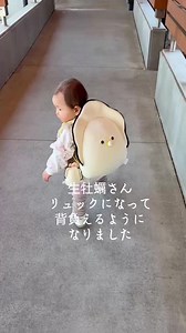 赤ちゃん、生牡蠣さんリュックを背負う