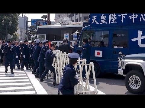 11 right-wing campaign vehicles attack anti-nuclear demonstration in Kagoshima!